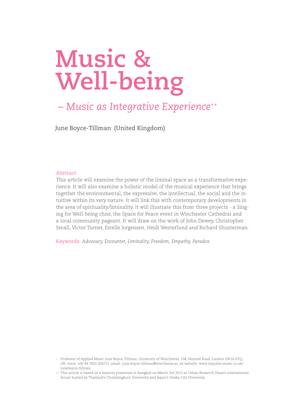 Music & Well-Being