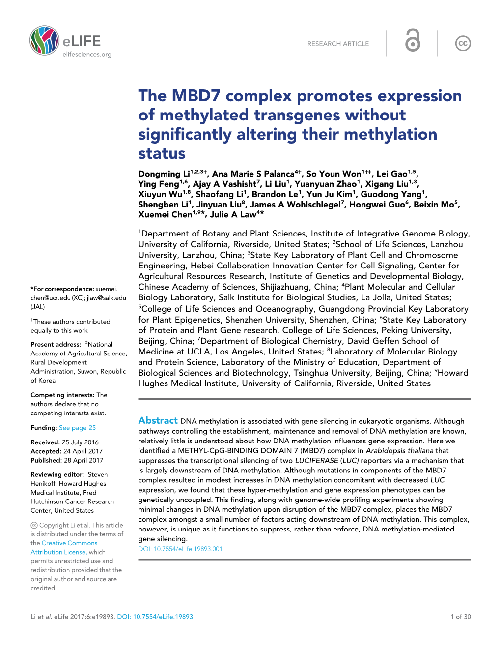 The MBD7 Complex Promotes Expression of Methylated