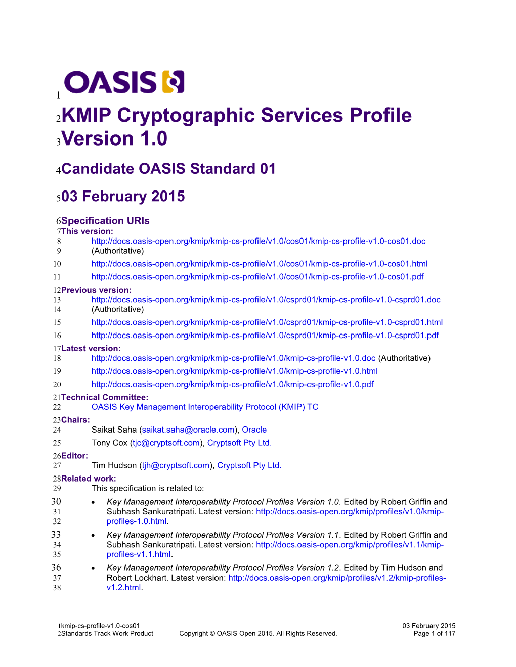 KMIP Cryptographic Services Profile Version 1.0