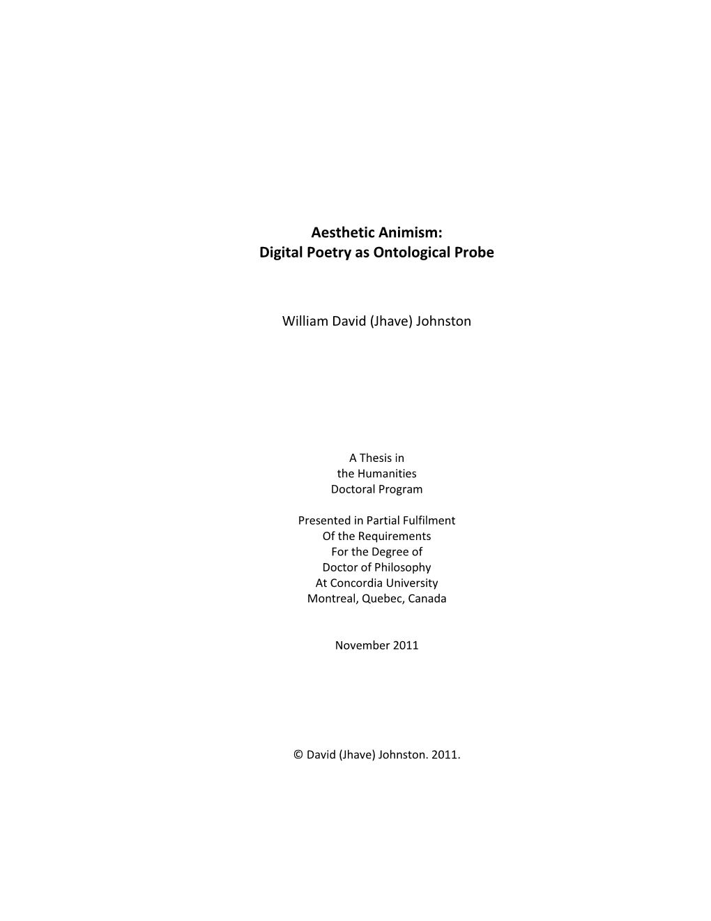 Aesthetic Animism: Digital Poetry As Ontological Probe