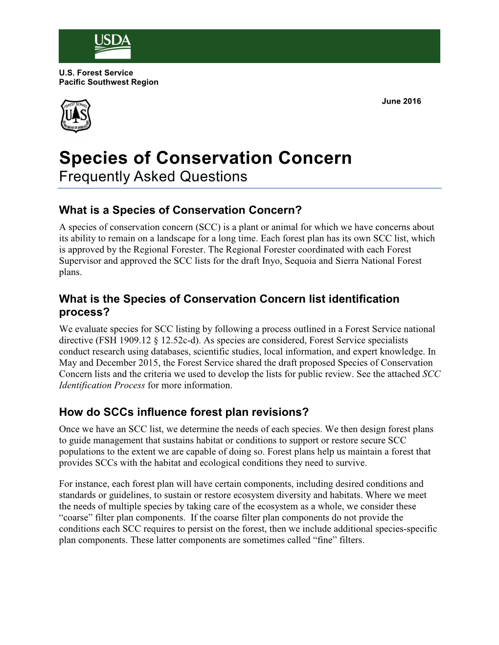 Species of Conservation Concern Frequently Asked Questions