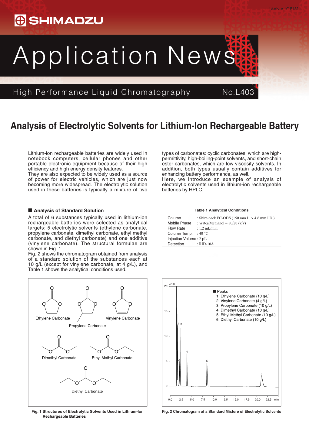 Analysis of Electrolytic Solvents for Lithium-Ion Rechargeable Battery