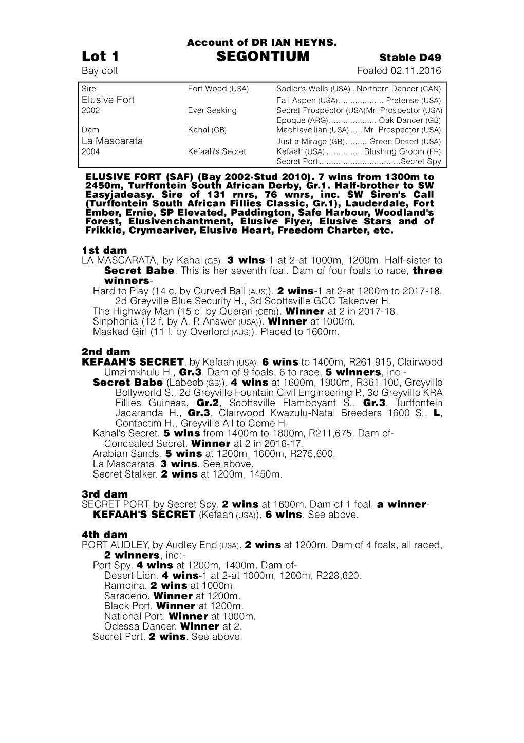 Lot 1 SEGONTIUM Stable D49 Bay Colt Foaled 02.11.2016