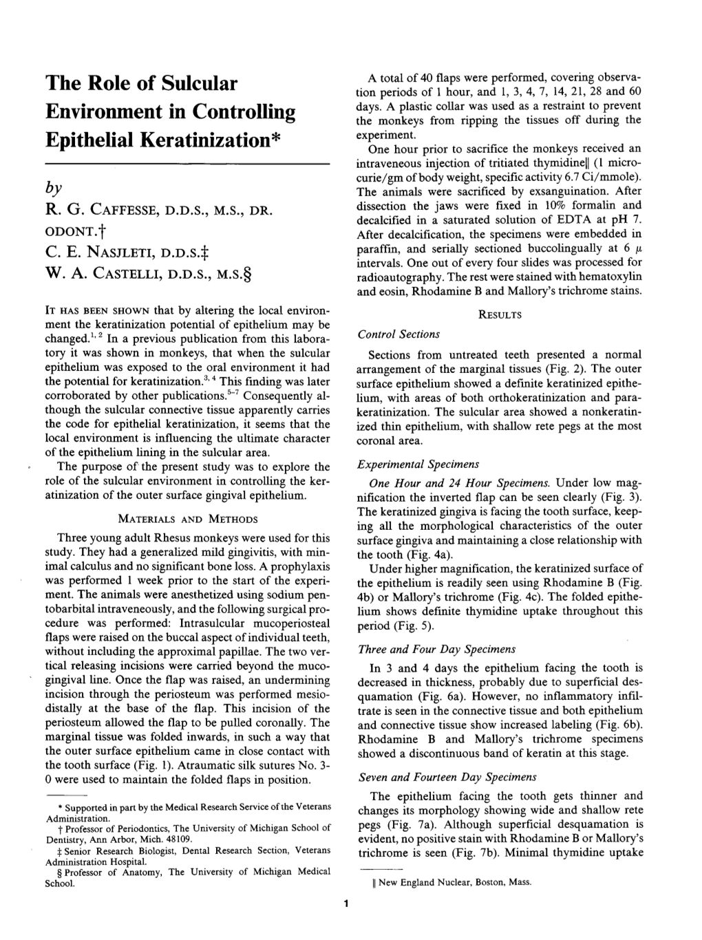 The Role of Sulcular Environment in Controlling Epithelial Keratinization&lt;Link Href="#Aff1"/&gt;