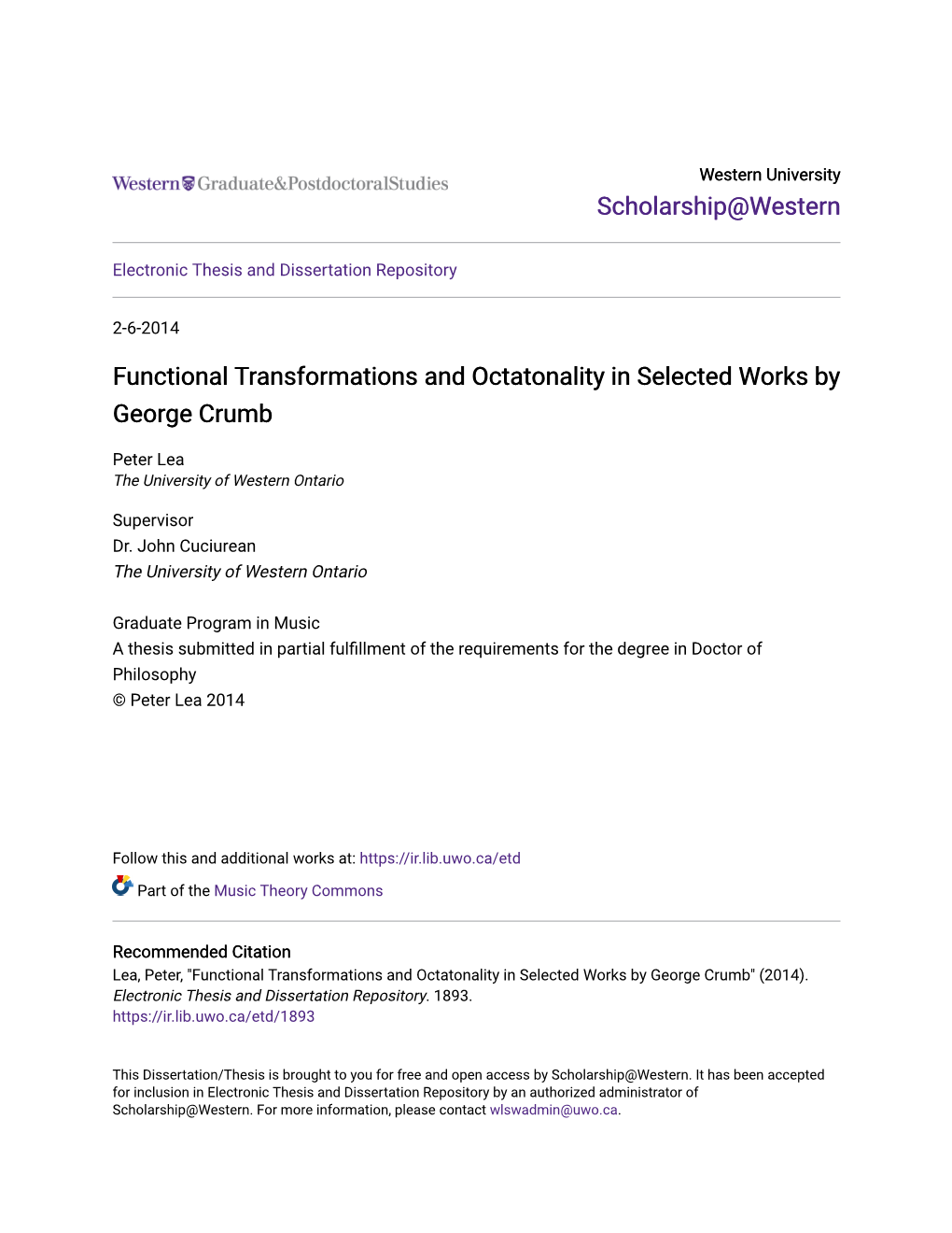 Functional Transformations and Octatonality in Selected Works by George Crumb