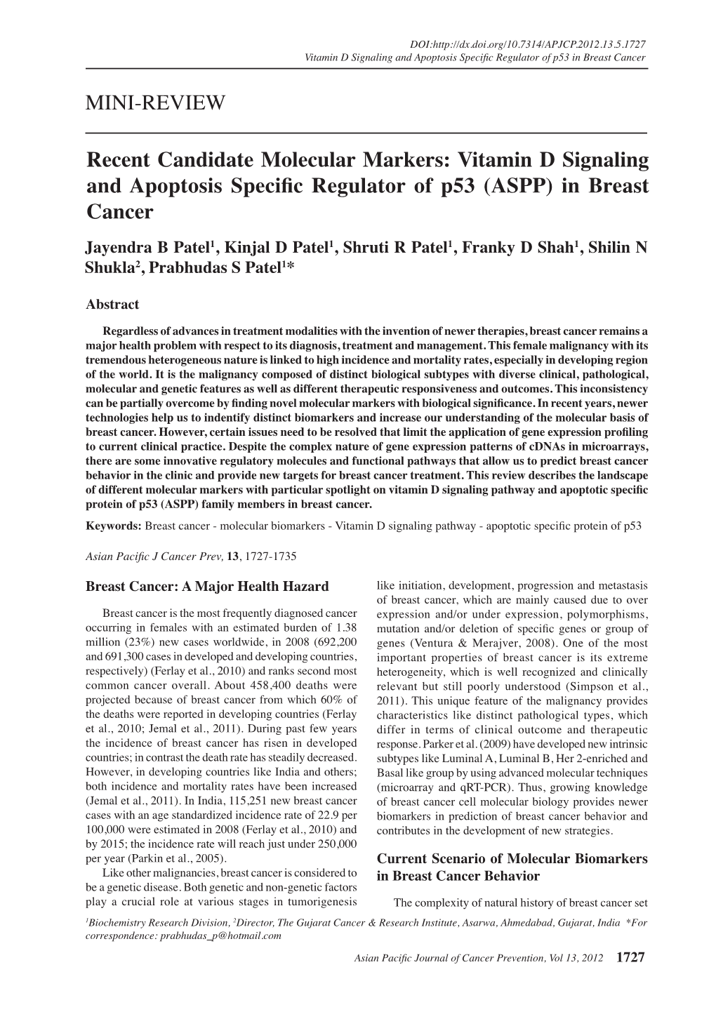 Recent Candidate Molecular Markers: Vitamin D Signaling and Apoptosis