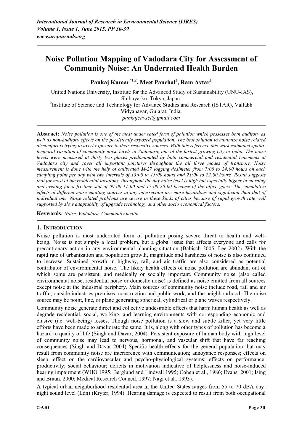 Noise Pollution Mapping of Vadodara City for Assessment of Community Noise: an Underrated Health Burden
