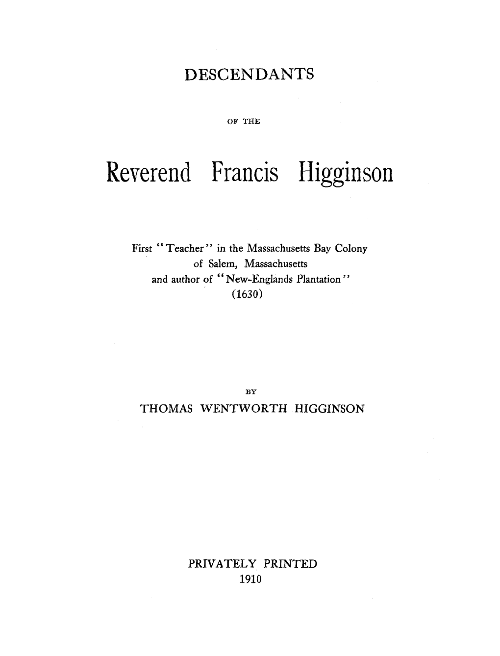 Reverend Francis Higginson