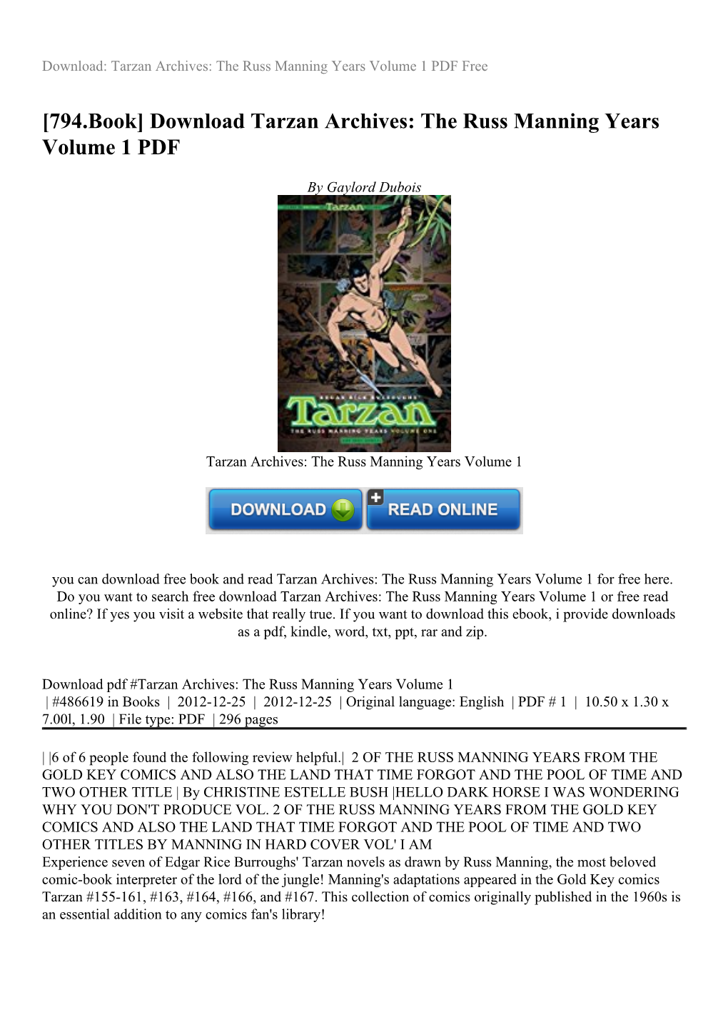 Download Tarzan Archives: the Russ Manning Years Volume 1 PDF