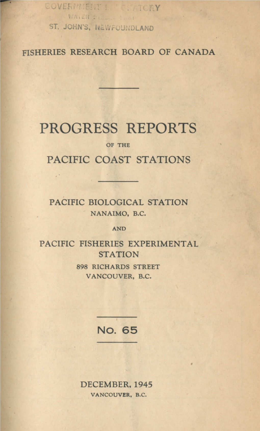 Progress Reports of the Pacific Coast Stations