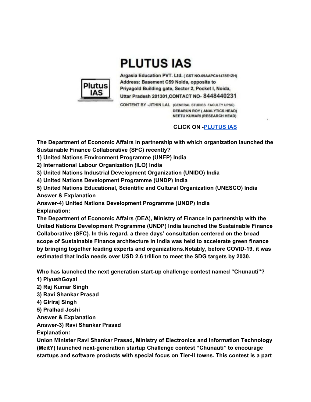 PLUTUS IAS the Department of Economic Affairs in Partnership With