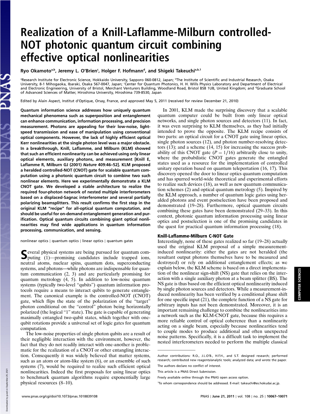 NOT Photonic Quantum Circuit Combining Effective Optical Nonlinearities