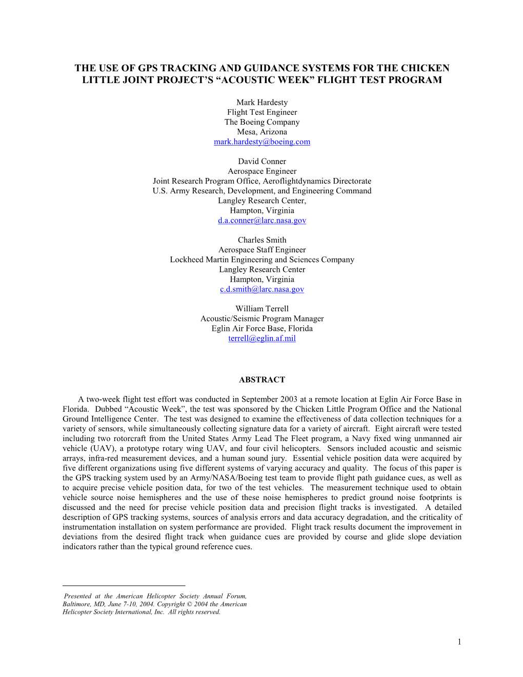 The Use of Gps Tracking and Guidance Systems for the Chicken Little Joint