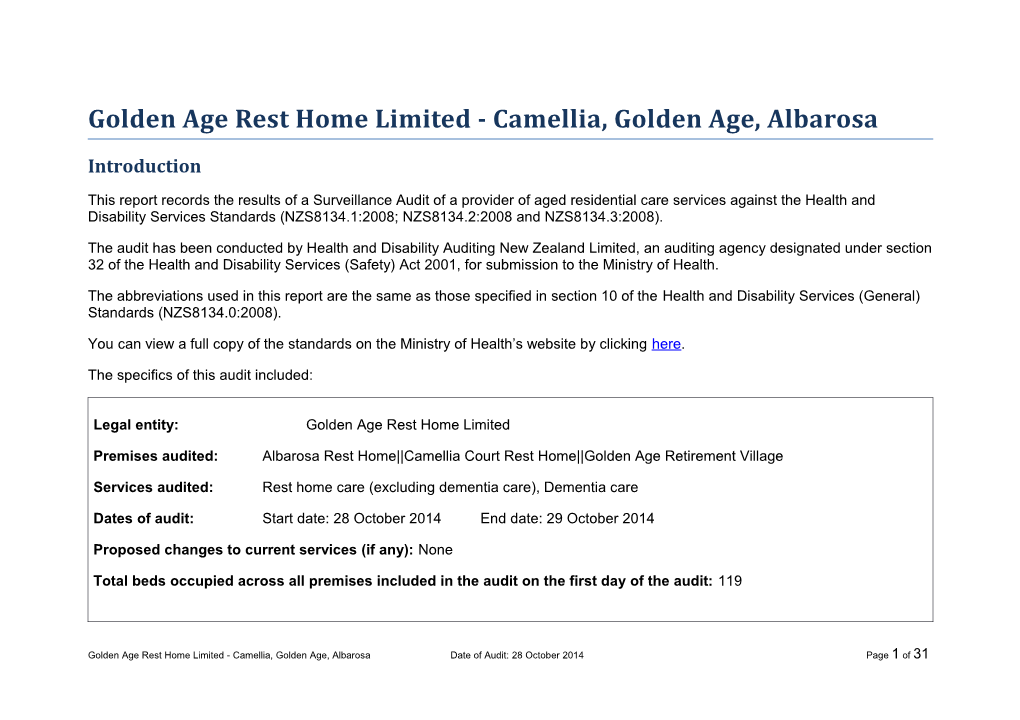 Golden Age Rest Home Limited - Camellia, Golden Age, Albarosa