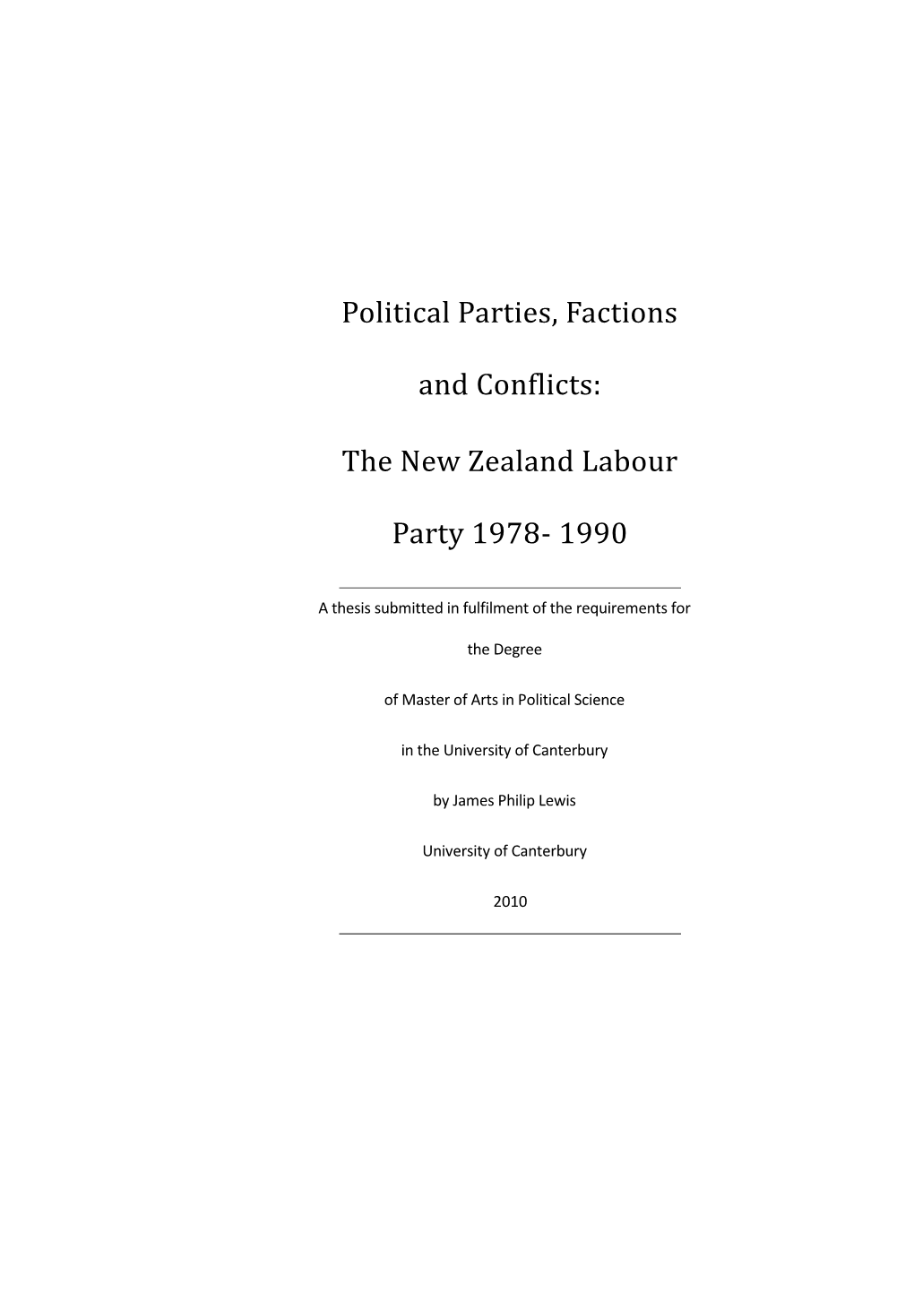 Political Parties, Factions and Conflicts: the New Zealand Labour