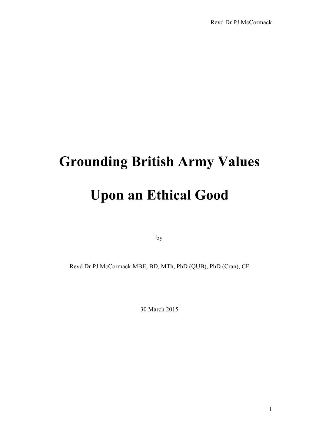 Mccormack, Grounding British Army Values Upon an Ethical Good