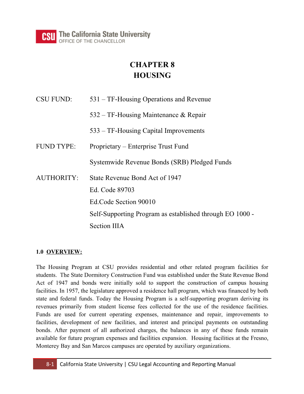 CSU FUND: 531 TF-Housing Operations and Revenue