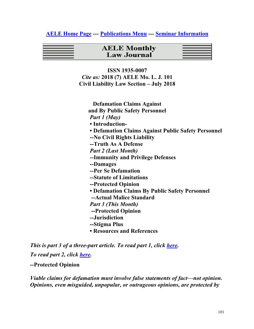 AELE Home Page --- Publications Menu --- Seminar Information