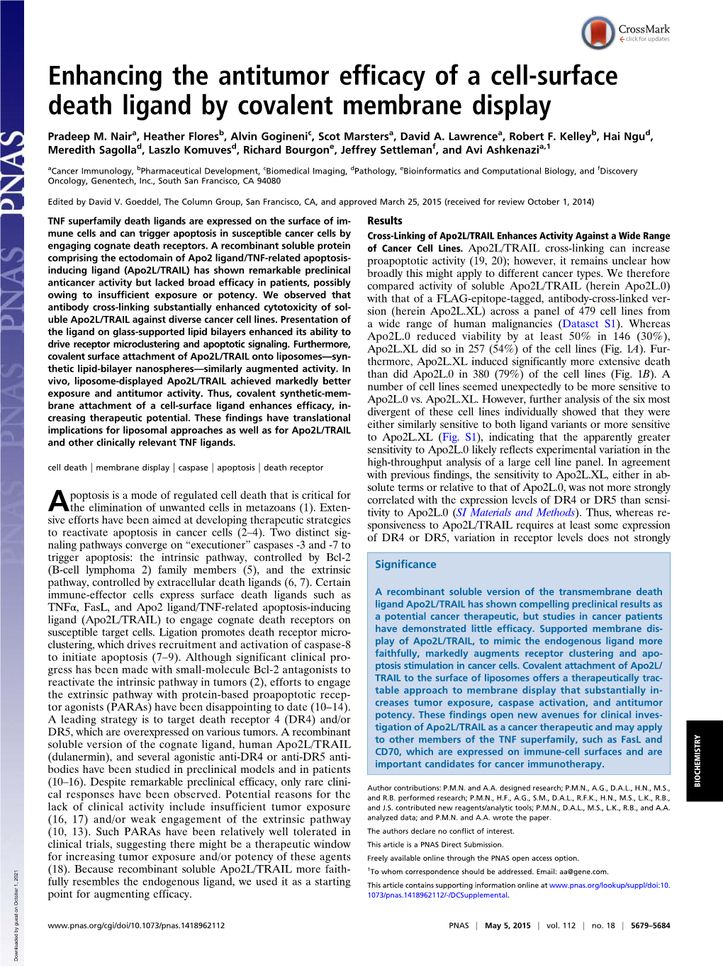 Enhancing the Antitumor Efficacy of a Cell-Surface Death Ligand by Covalent Membrane Display