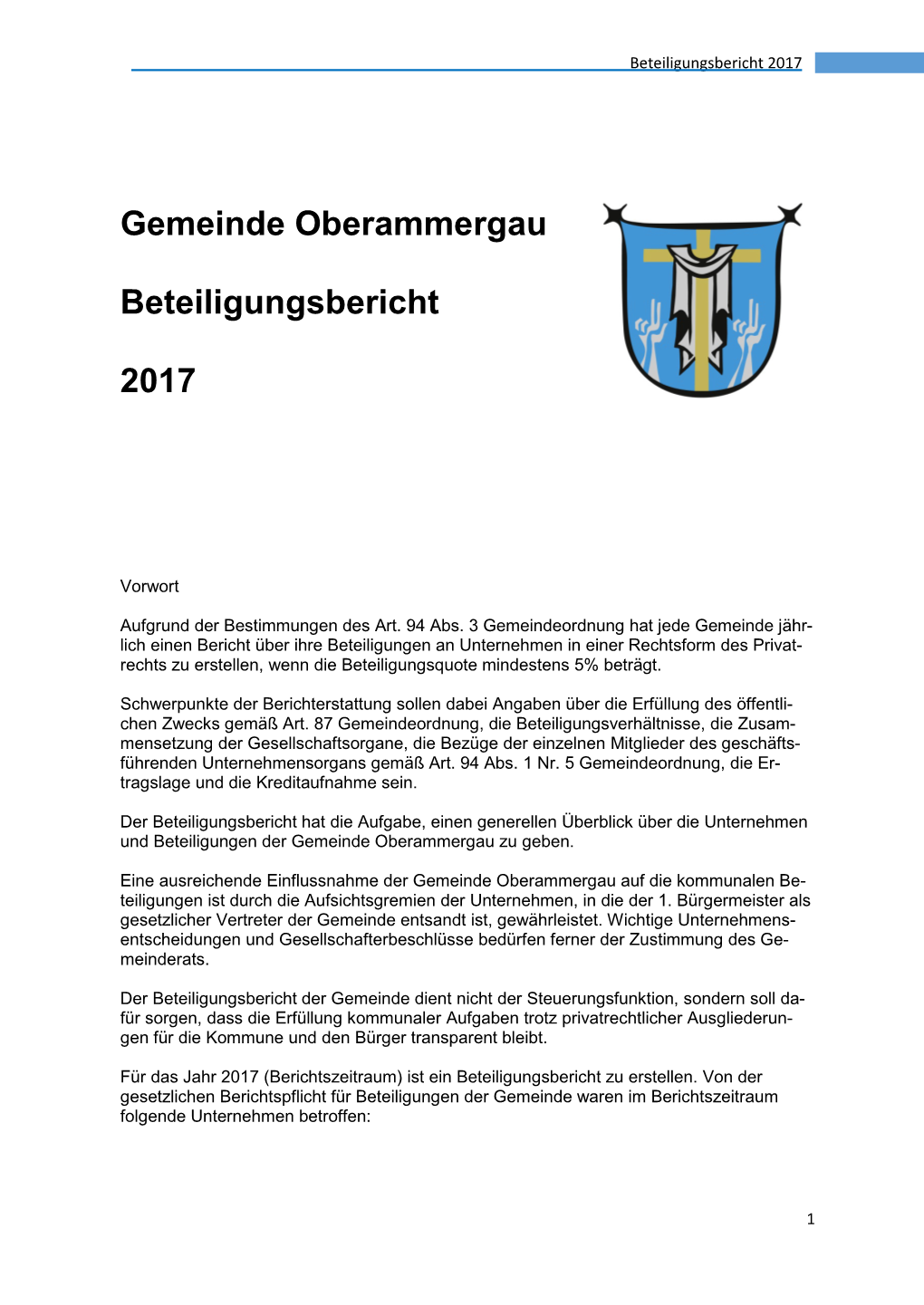 Gemeinde Oberammergau Beteiligungsbericht 2017