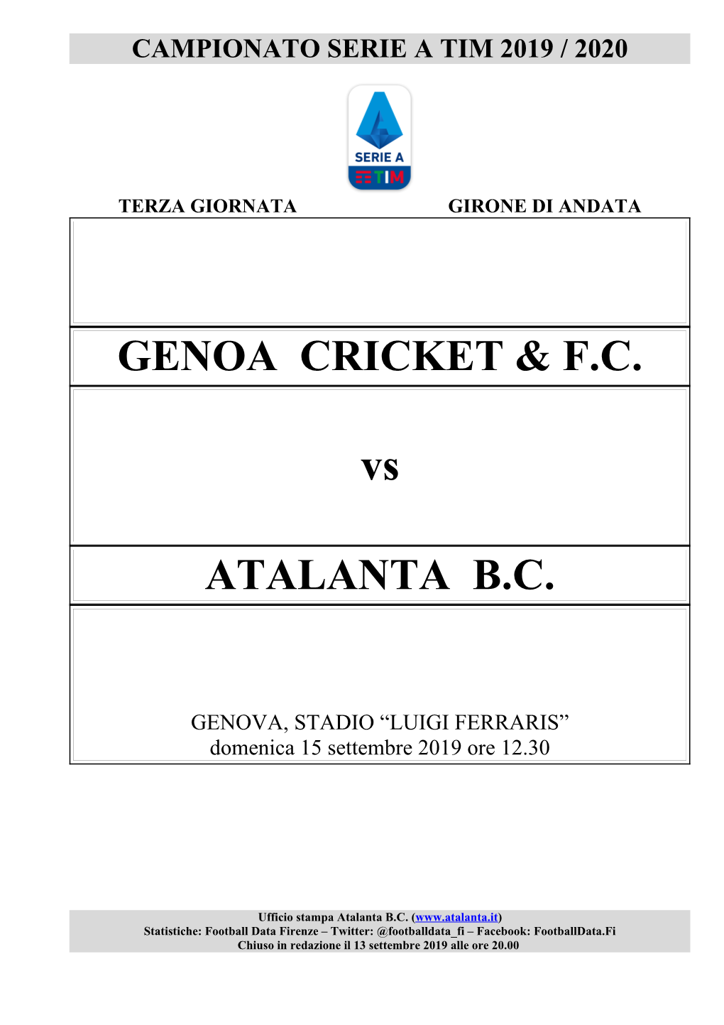 GENOA CRICKET & F.C. Vs ATALANTA B.C