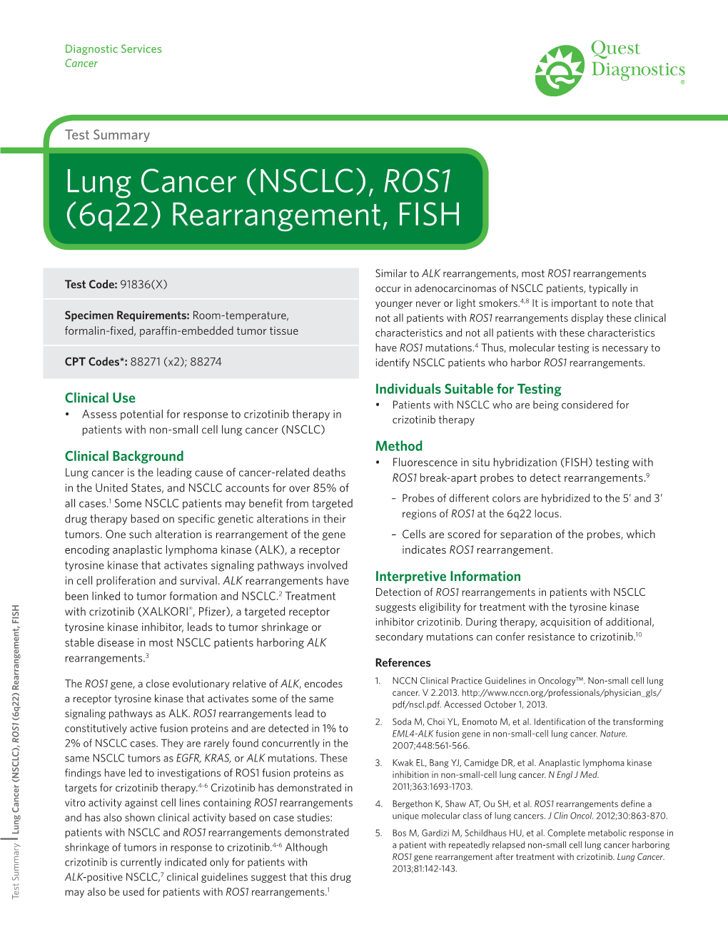 Lung Cancer (NSCLC), ROS1 (6Q22) Rearrangement, FISH