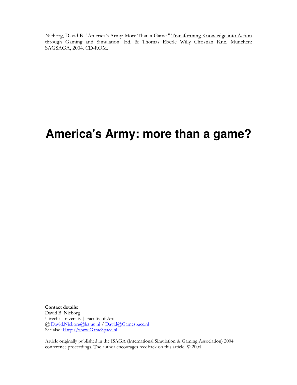 America's Army: More Than a Game?