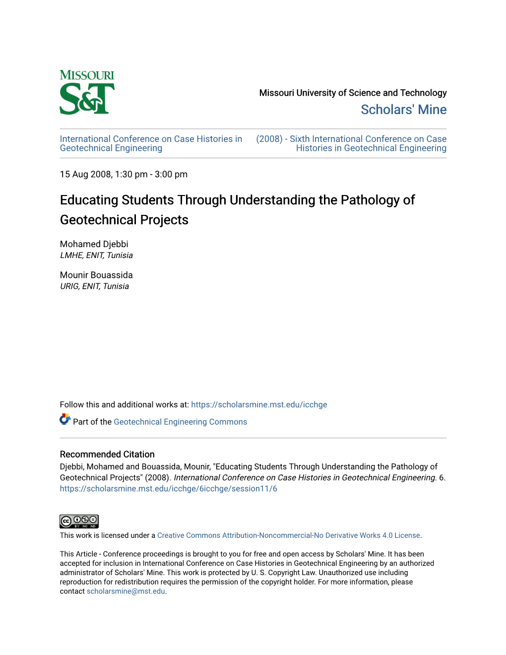 Educating Students Through Understanding the Pathology of Geotechnical Projects