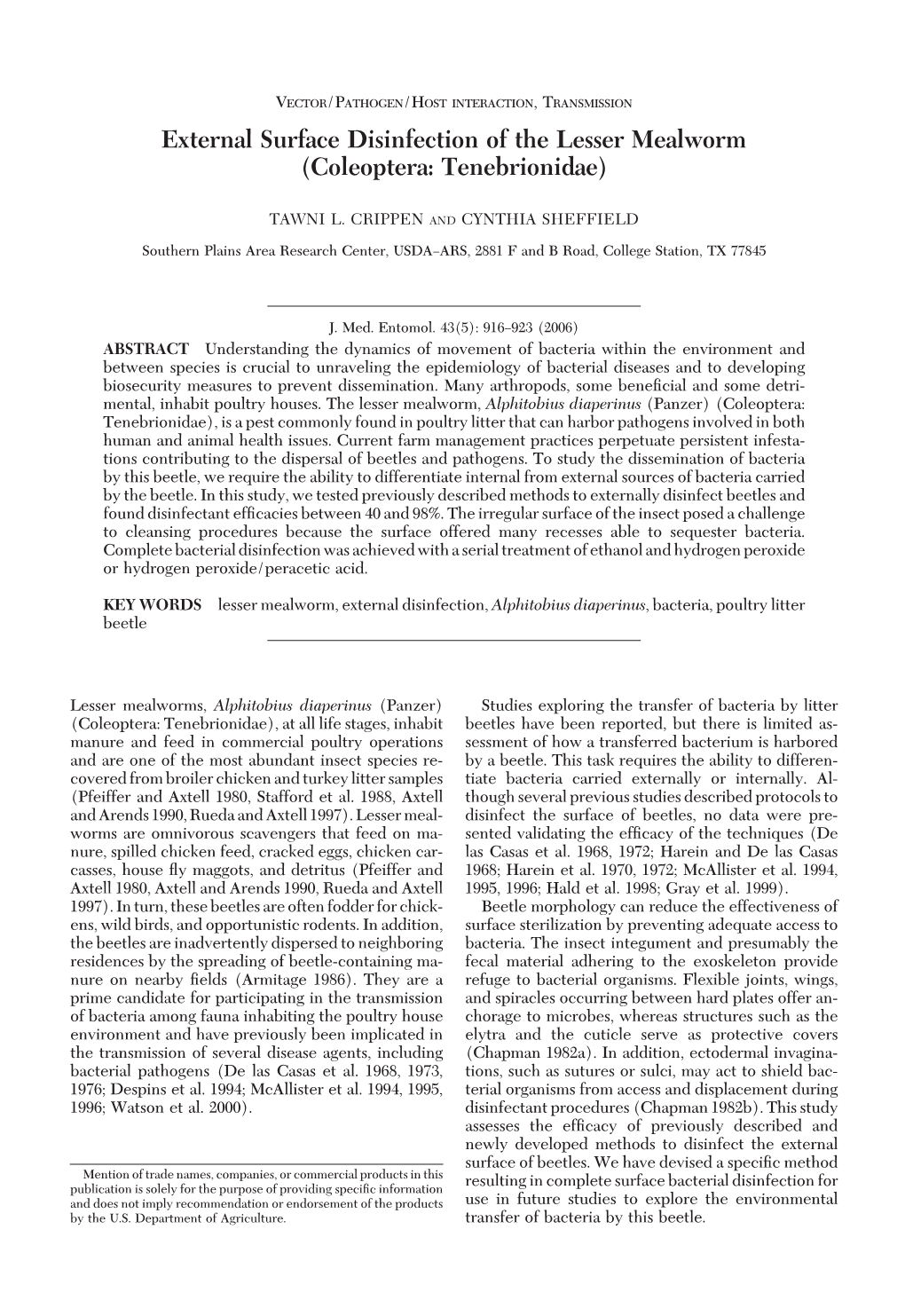 External Surface Disinfection of the Lesser Mealworm (Coleoptera: Tenebrionidae)