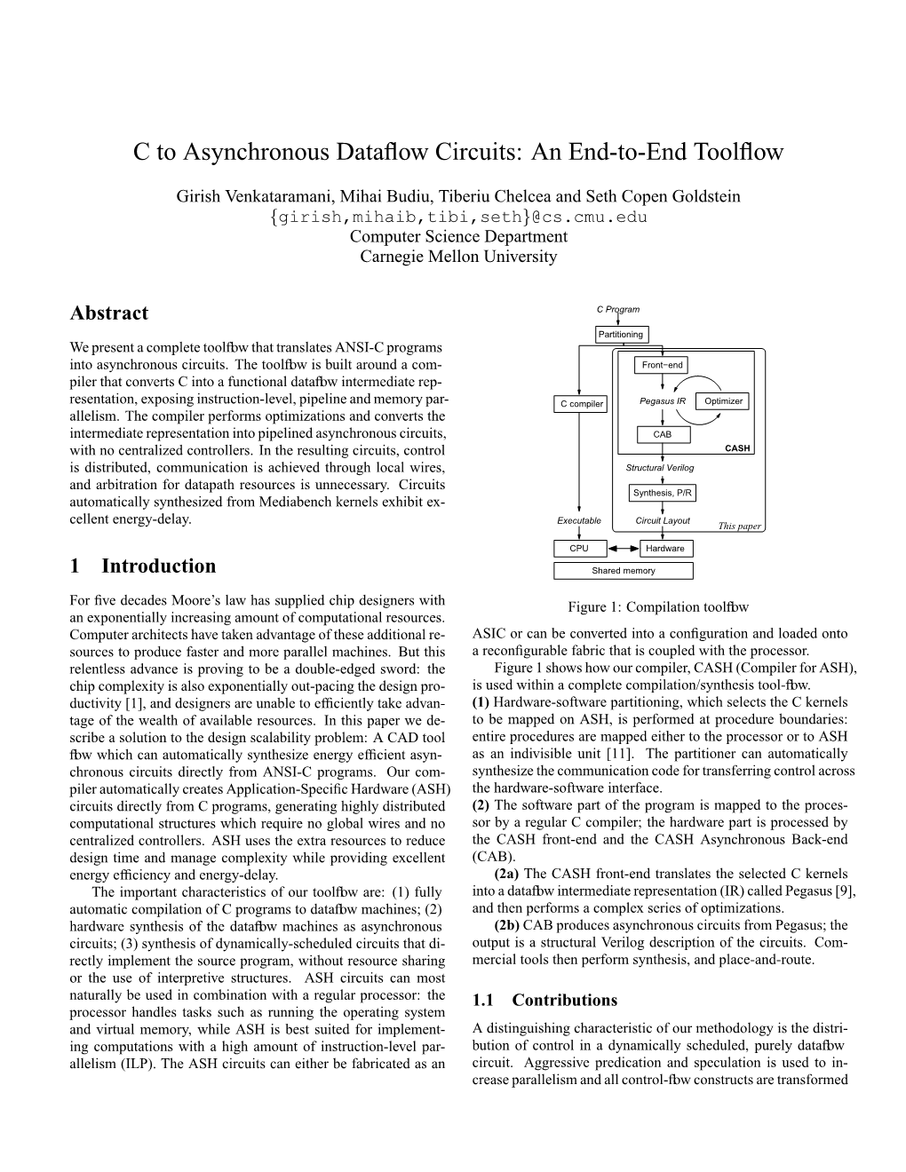 C to Asynchronous Dataflow Circuits