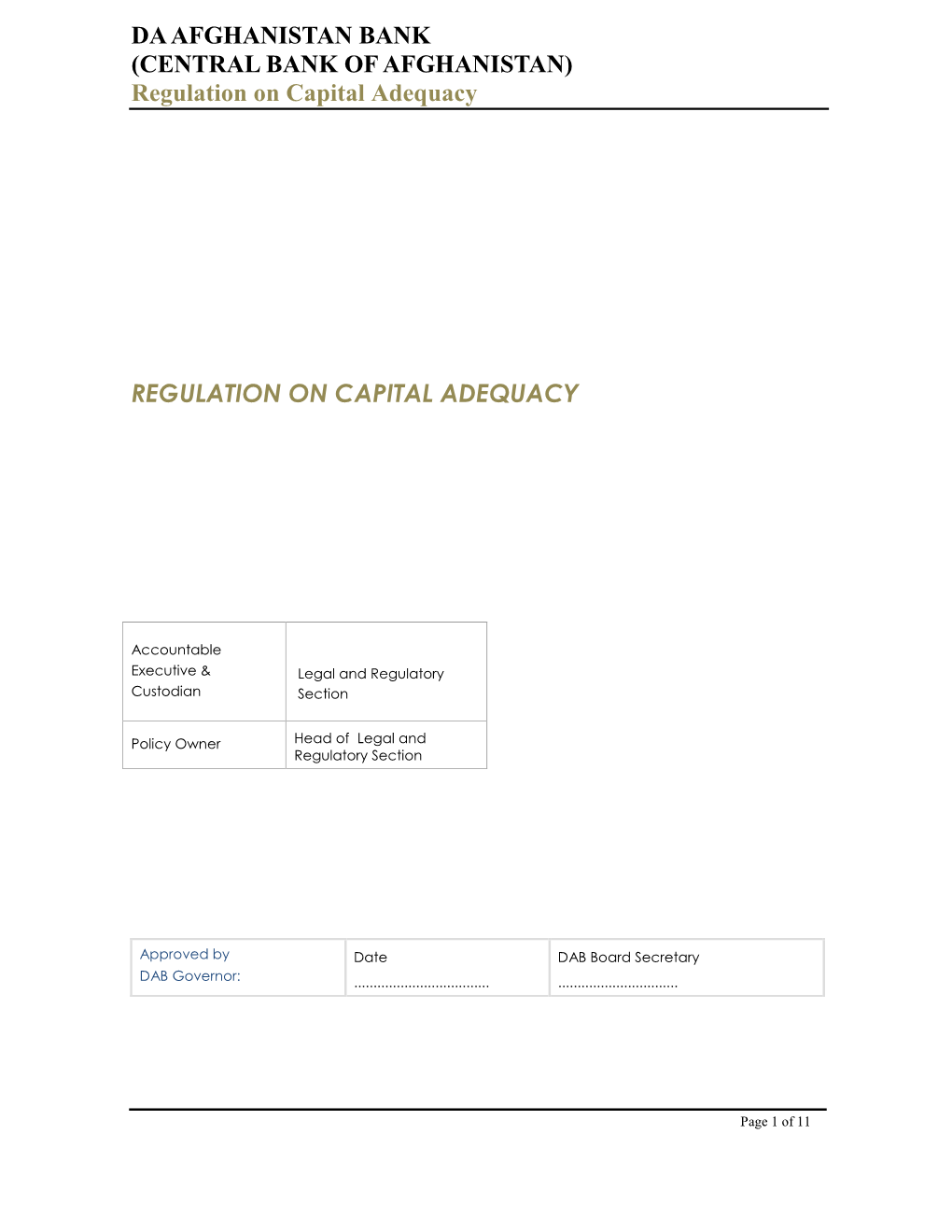 Regulation on Capital Adequacy