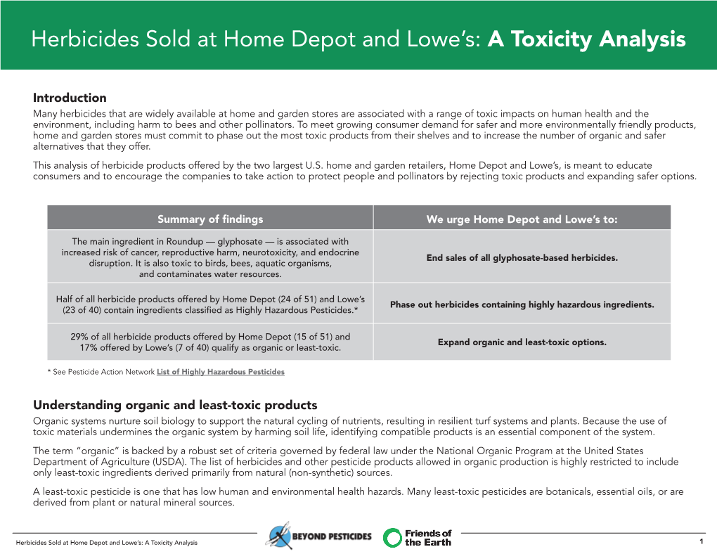 Herbicides Sold at Home Depot and Lowe's: a Toxicity Analysis