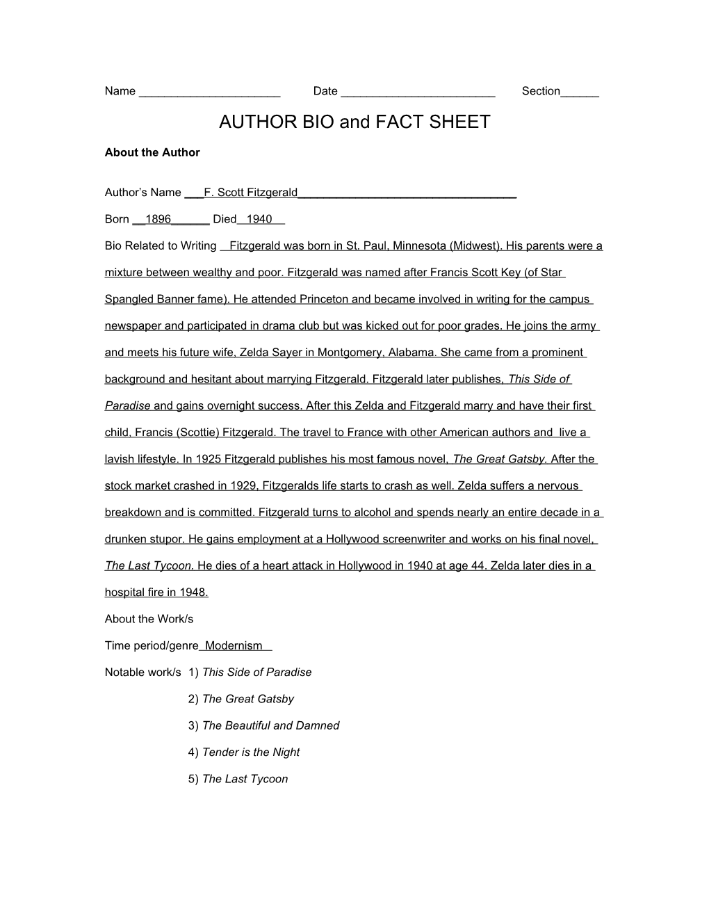 AUTHOR BIO and FACT SHEET