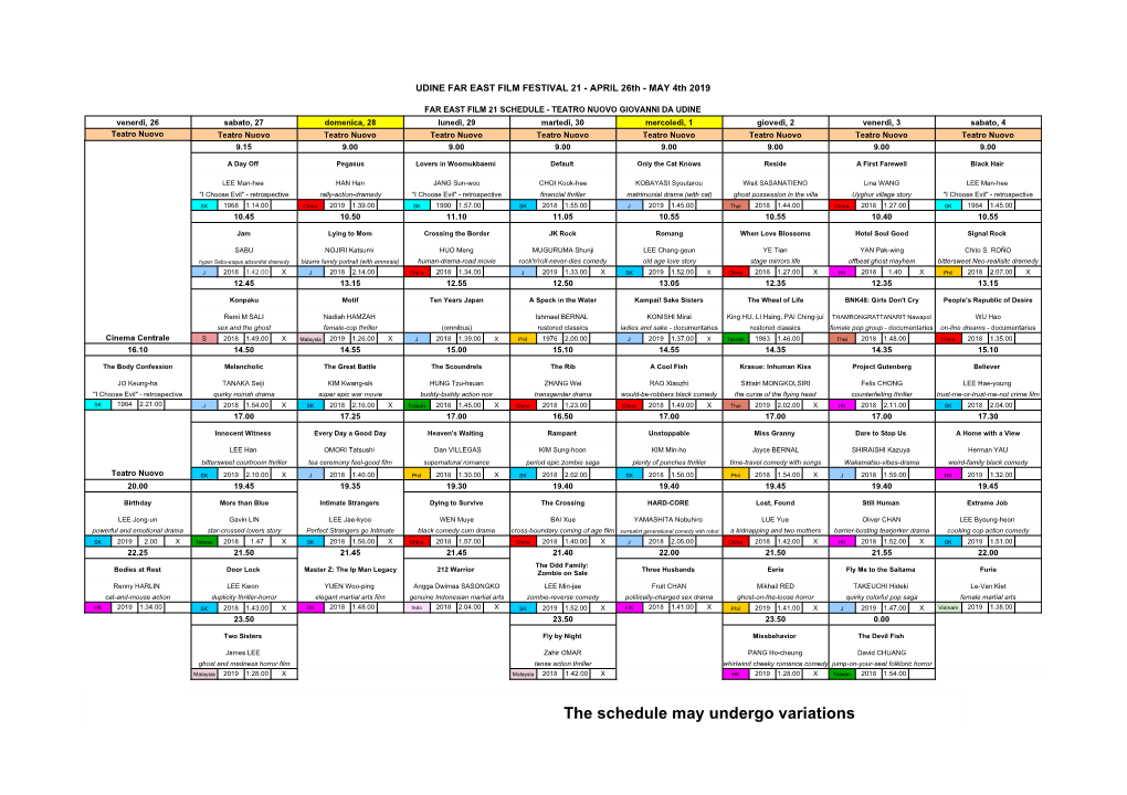 Schedule Definitiva 2019