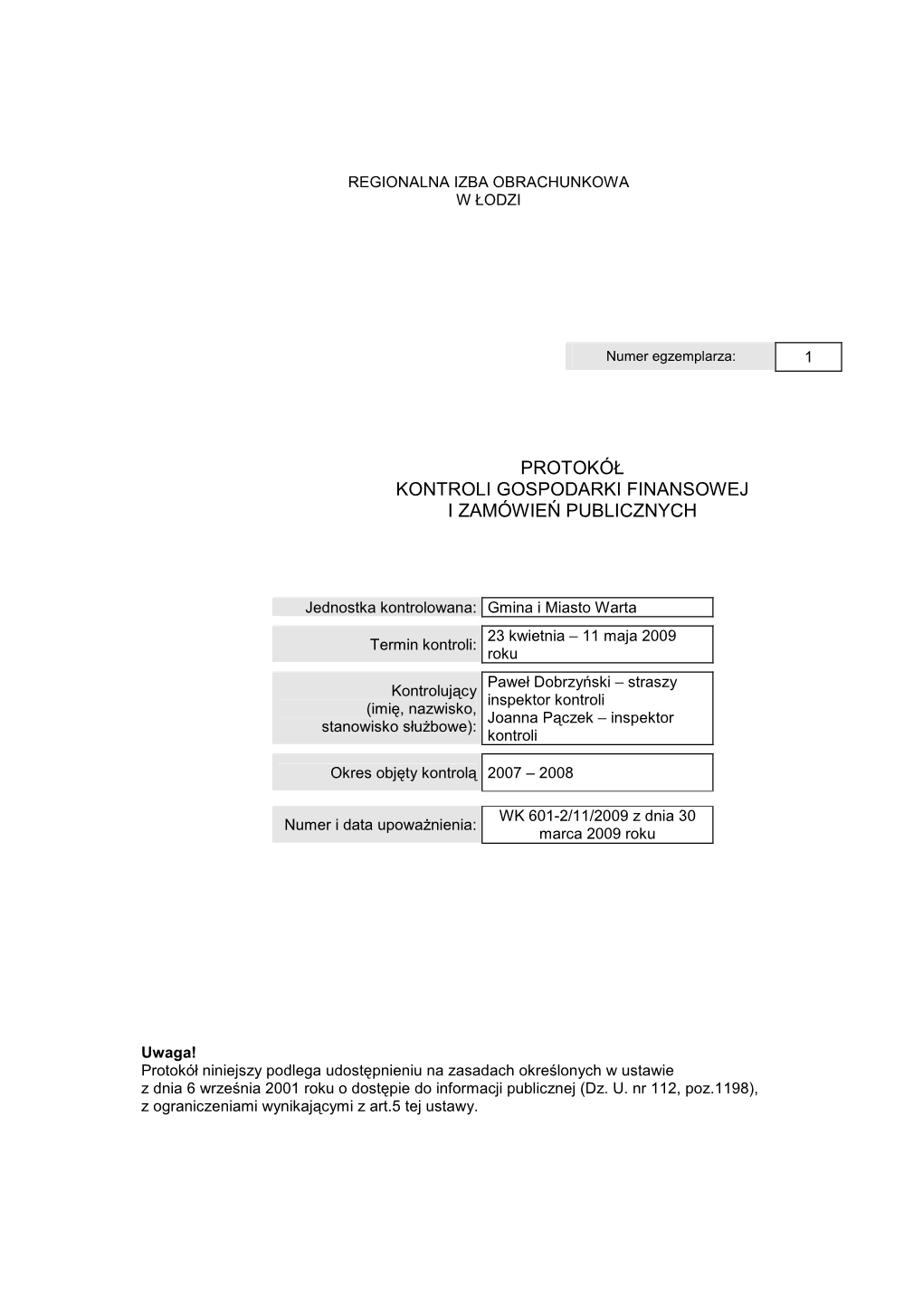 Protokół Kontroli Gospodarki Finansowej I Zamówie Ń Publicznych