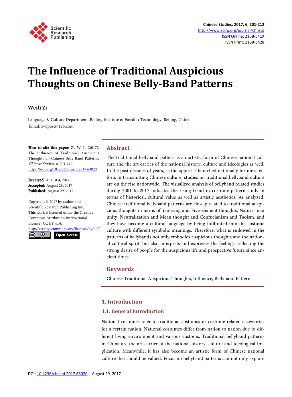 The Influence of Traditional Auspicious Thoughts on Chinese Belly-Band Patterns