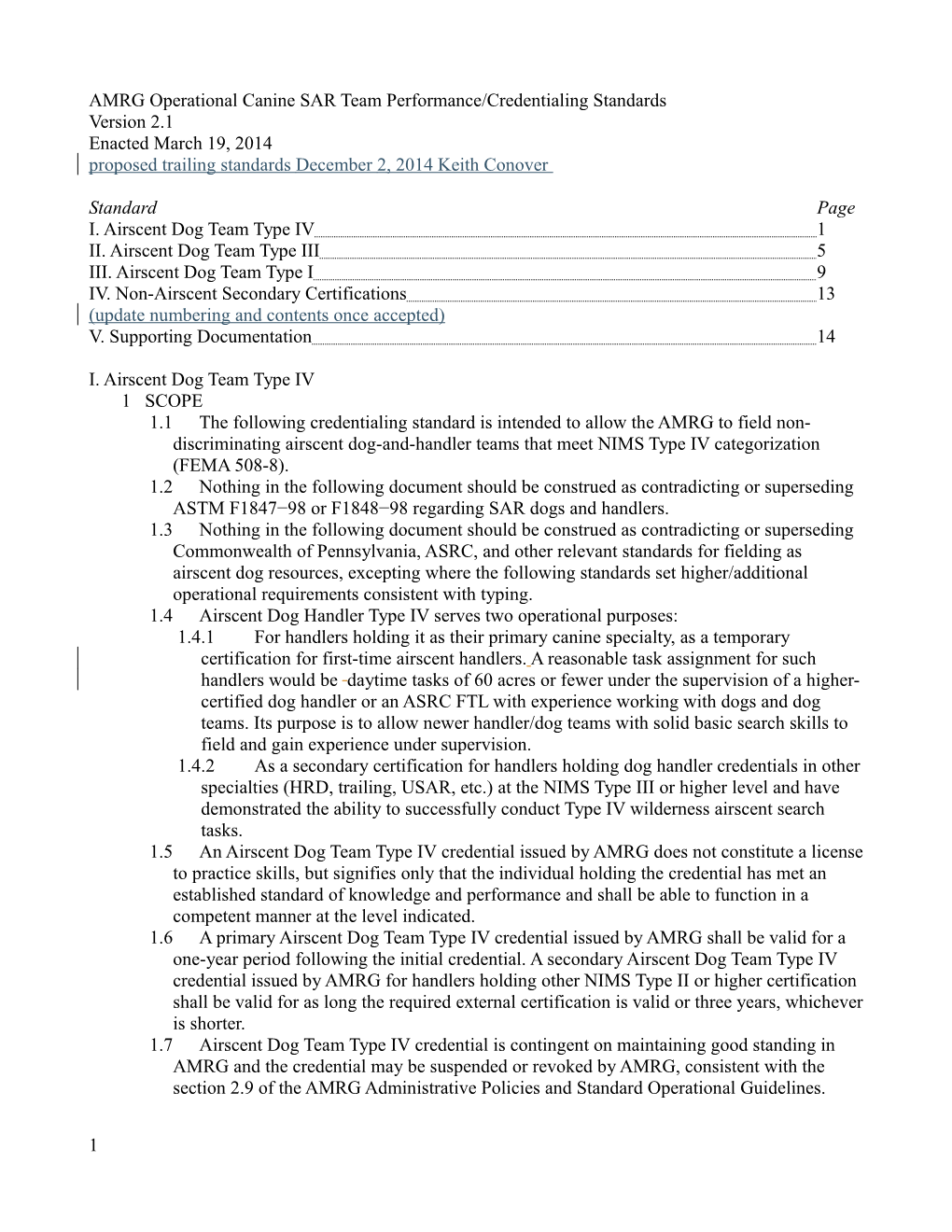 AMRG Operational Canine SAR Team Performance/Credentialing Standards