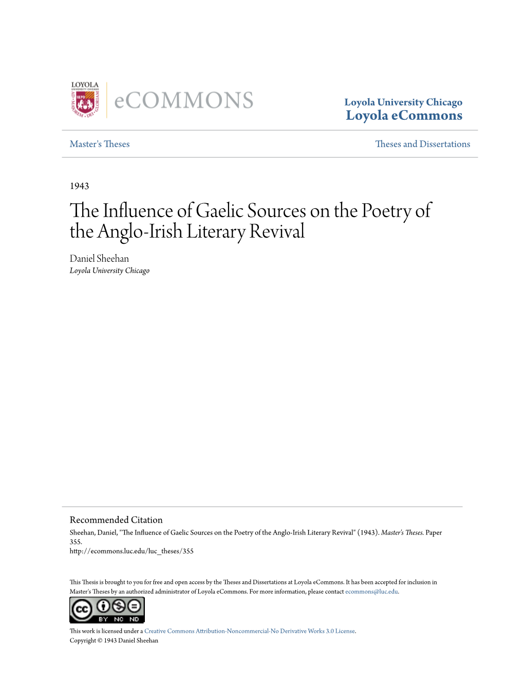 The Influence of Gaelic Sources on the Poetry of the Anglo-Irish Literary Revival