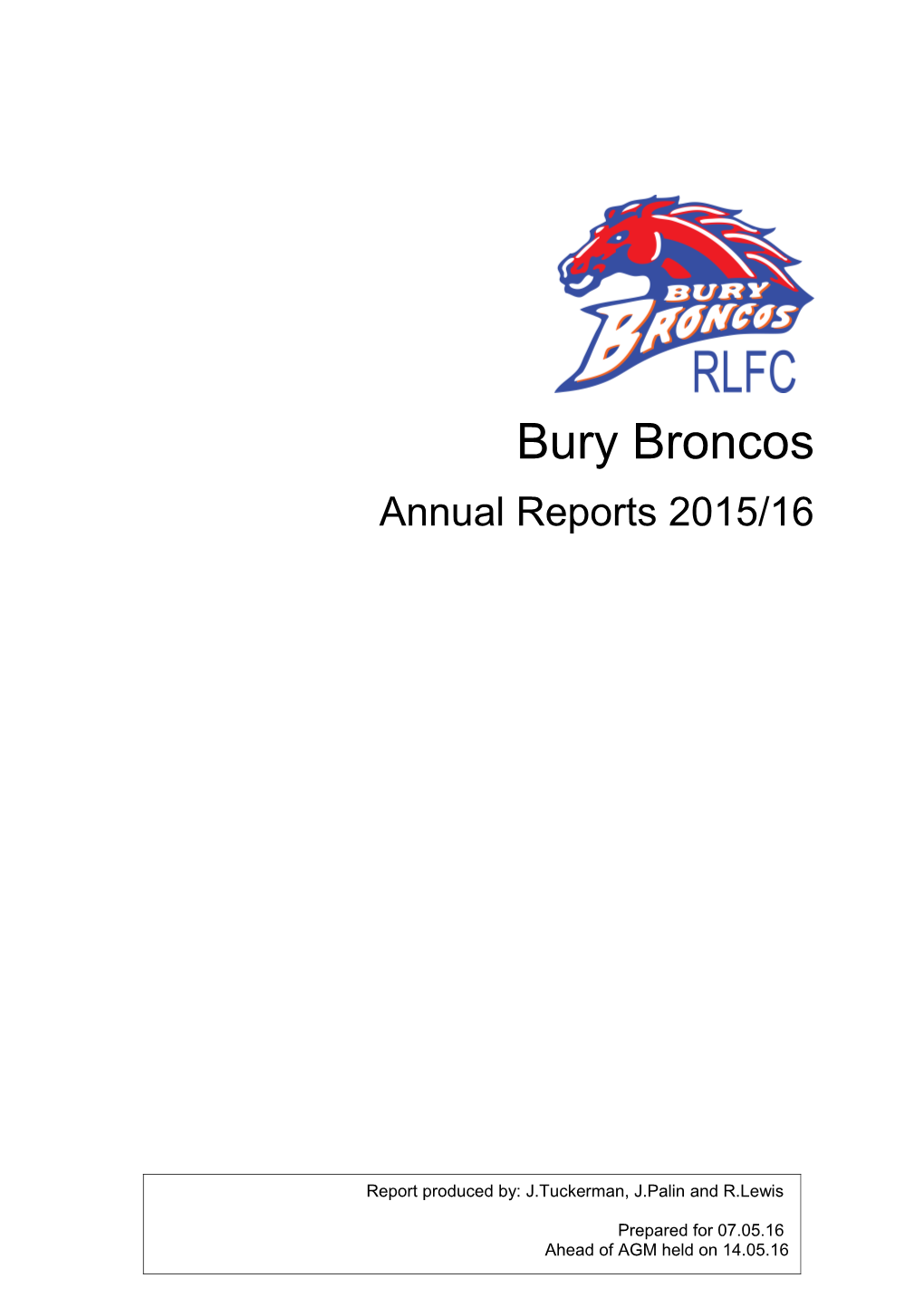 Bury Broncos 2015/16 Annual Reporting