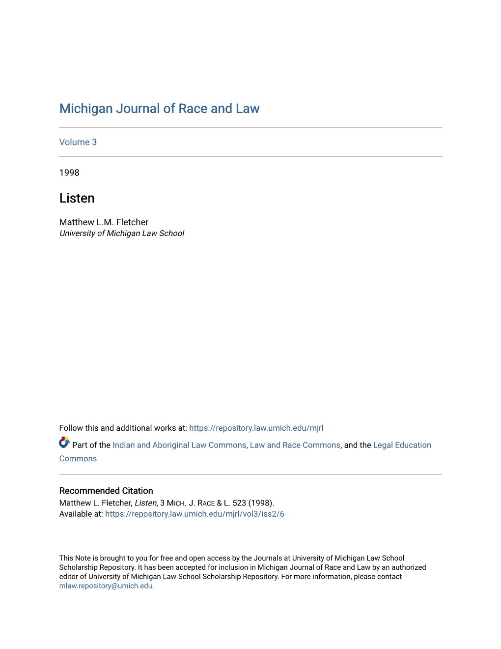 Michigan Journal of Race and Law Listen
