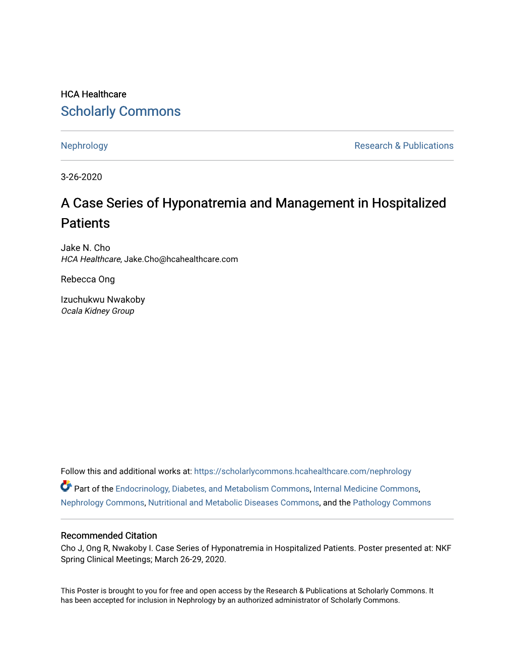 A Case Series of Hyponatremia and Management in Hospitalized Patients