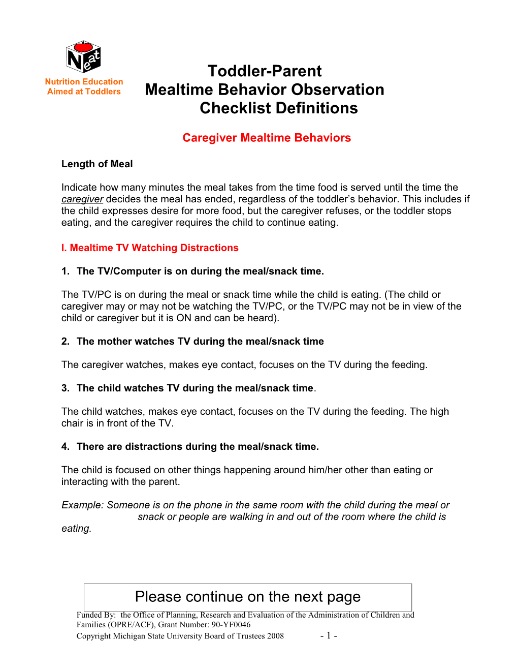 Toddler-Caregiver Mealtime Observation