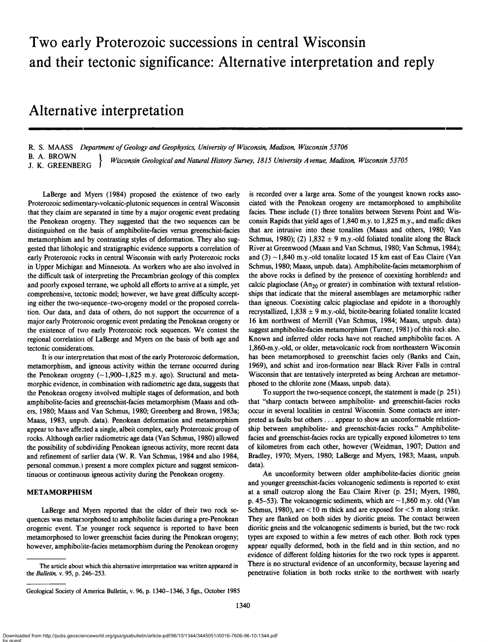 Two Early Proterozoic Successions in Central Wisconsin and Their Tectonic Significance: Alternative Interpretation and Reply