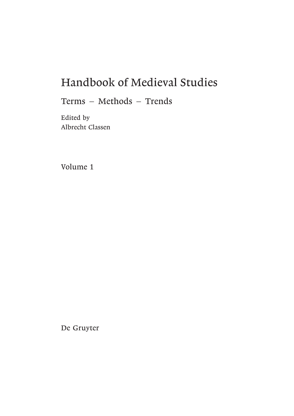 Handbook of Medieval Studies