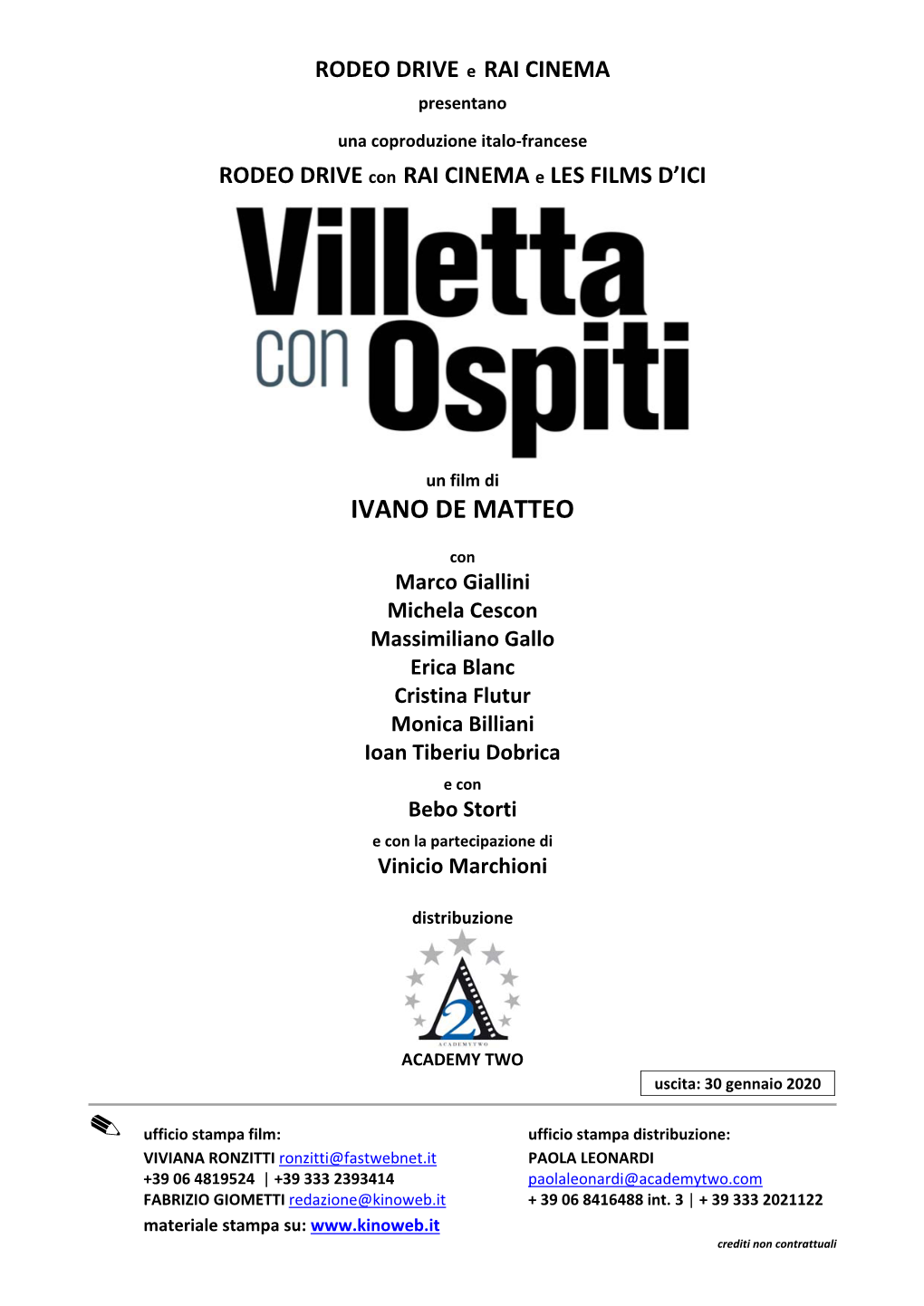 VILLETTA CON OSPITI Pressbook Uscita 30 Gennaio 2020