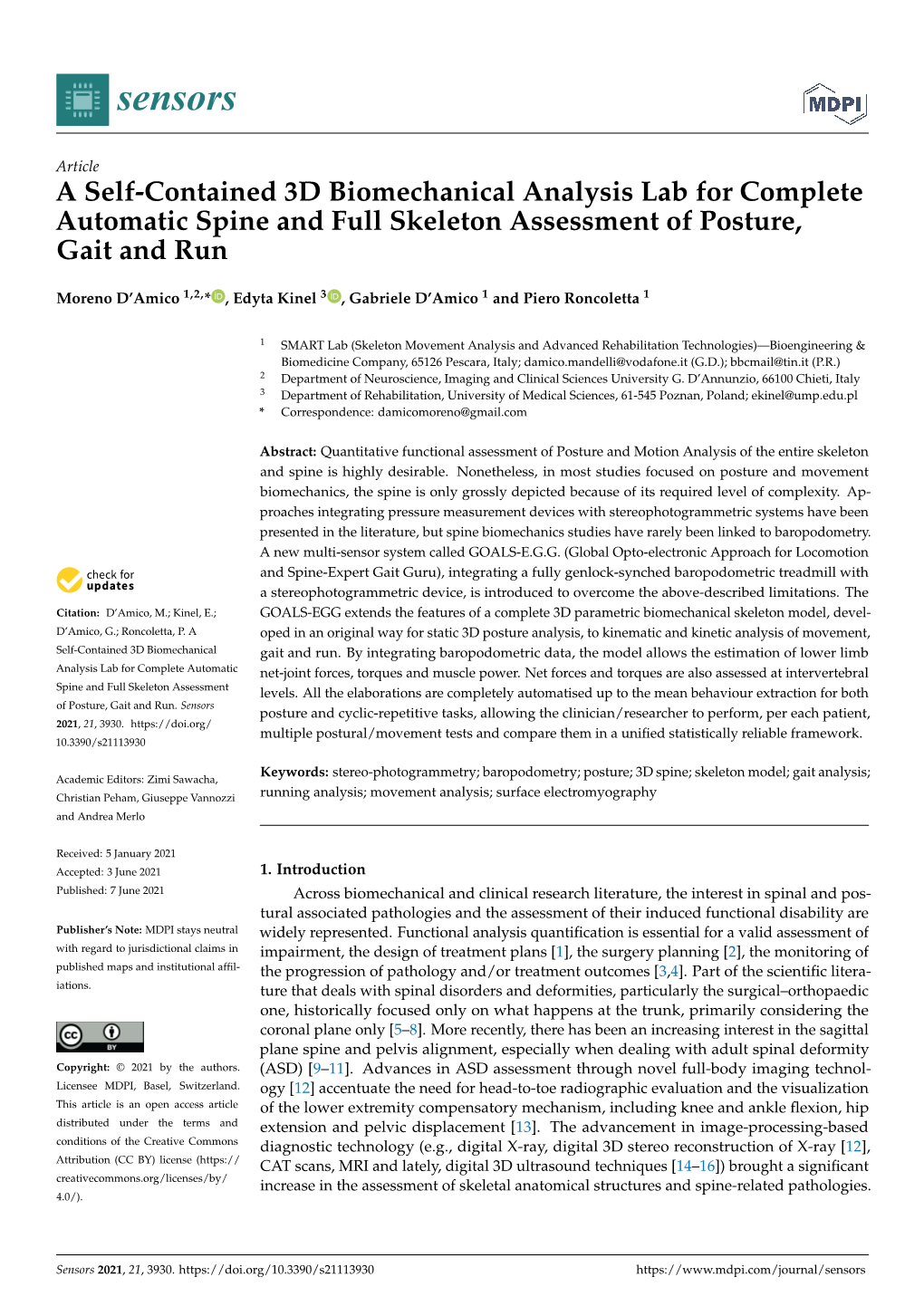 A Self-Contained 3D Biomechanical Analysis Lab for Complete Automatic Spine and Full Skeleton Assessment of Posture,Gait And