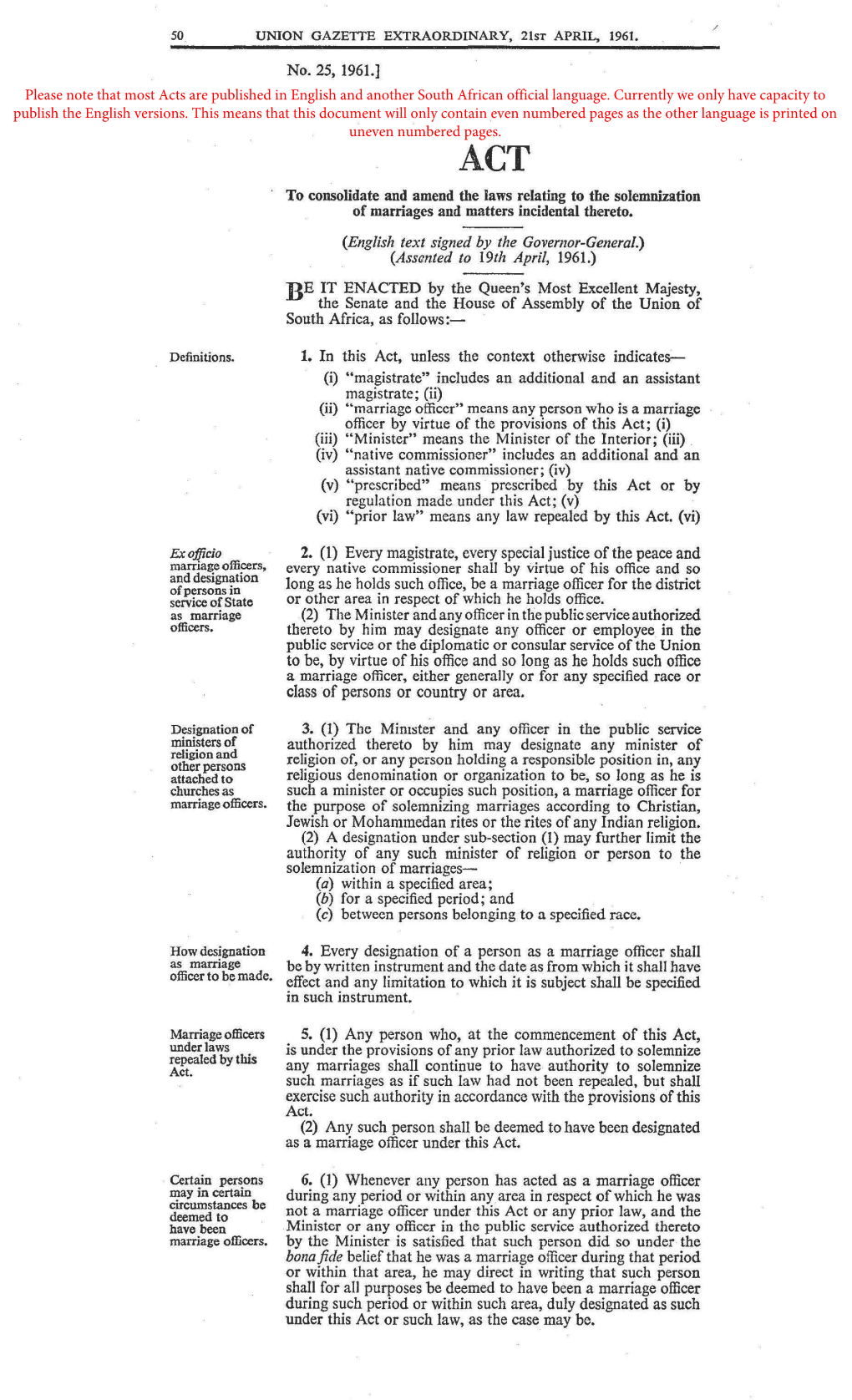 Marriage Act 25 of 1961