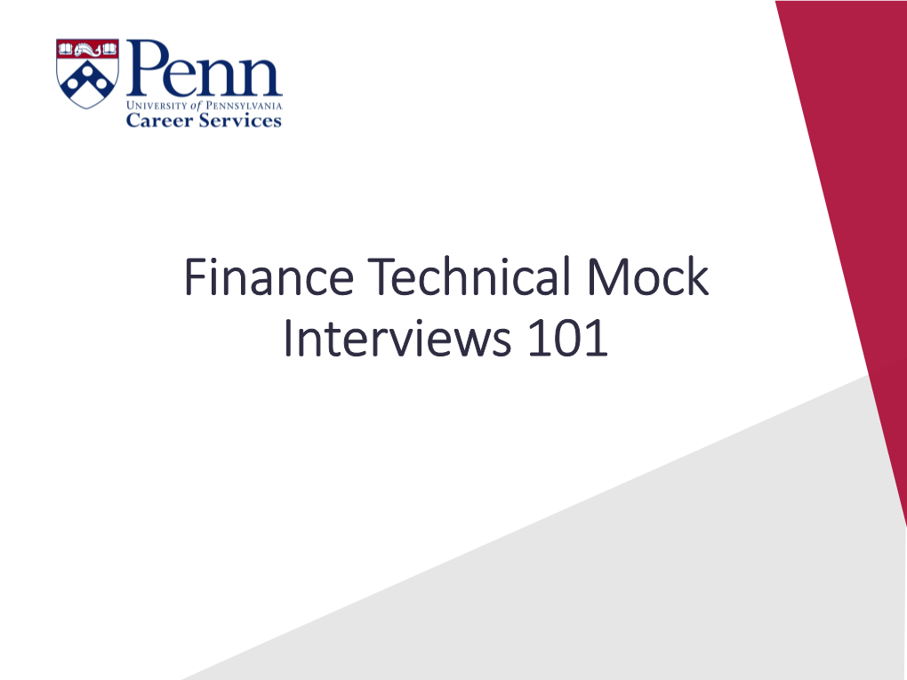 Finance Technical Mock Interviews 101 Today’S Discussion