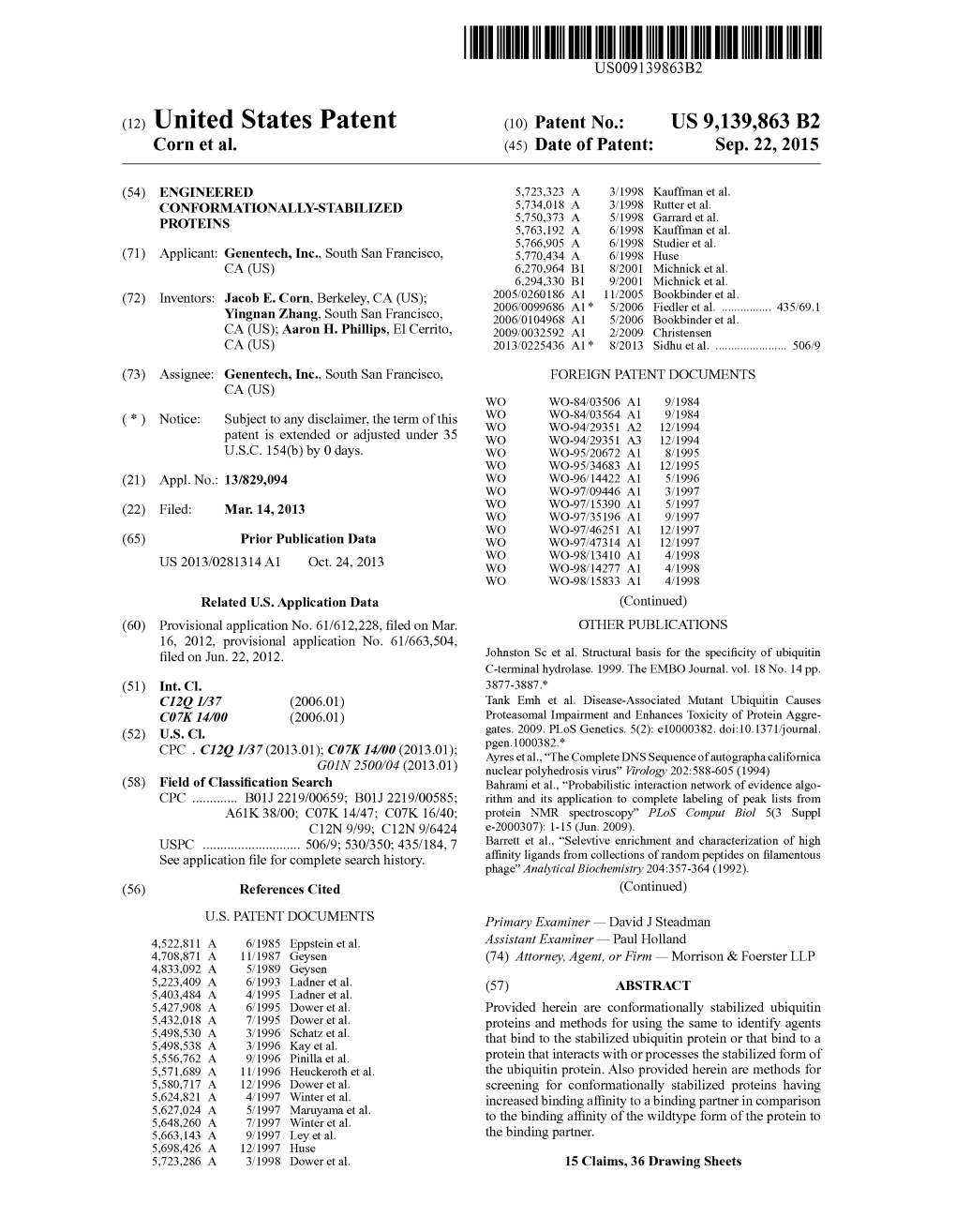 (12) United States Patent (10) Patent No.: US 9,139,863 B2 Cornet Al