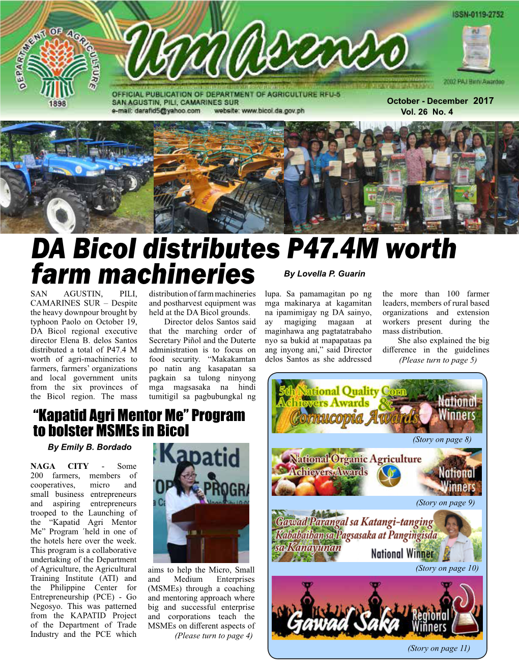 DA Bicol Distributes P47.4M Worth Farm Machineries by Lovella P